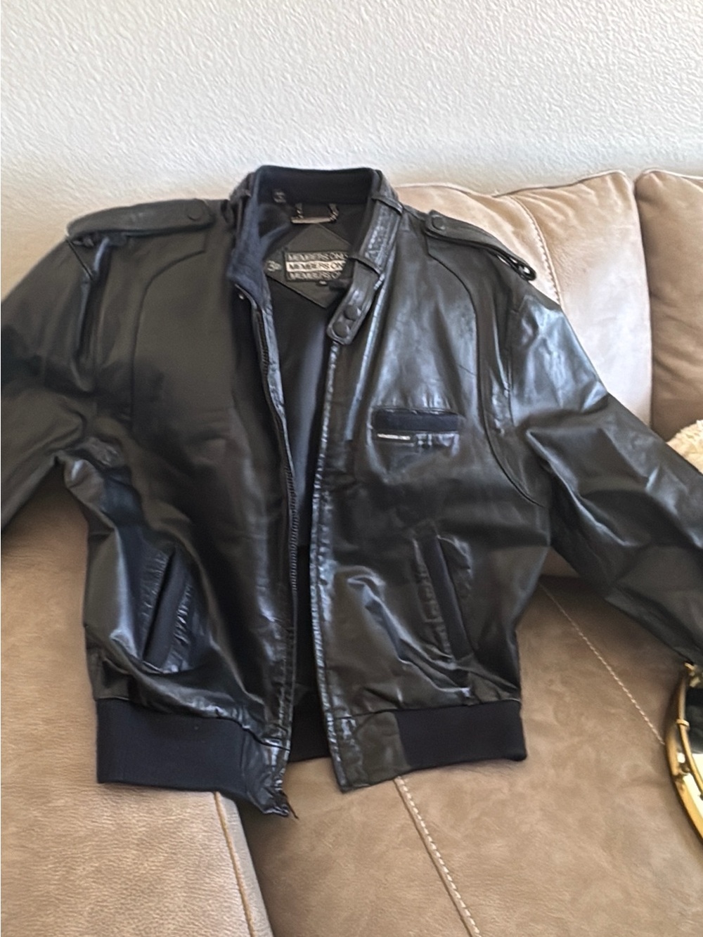 Members Only- Black Leather Bomber Jacket - Classic Men's Style